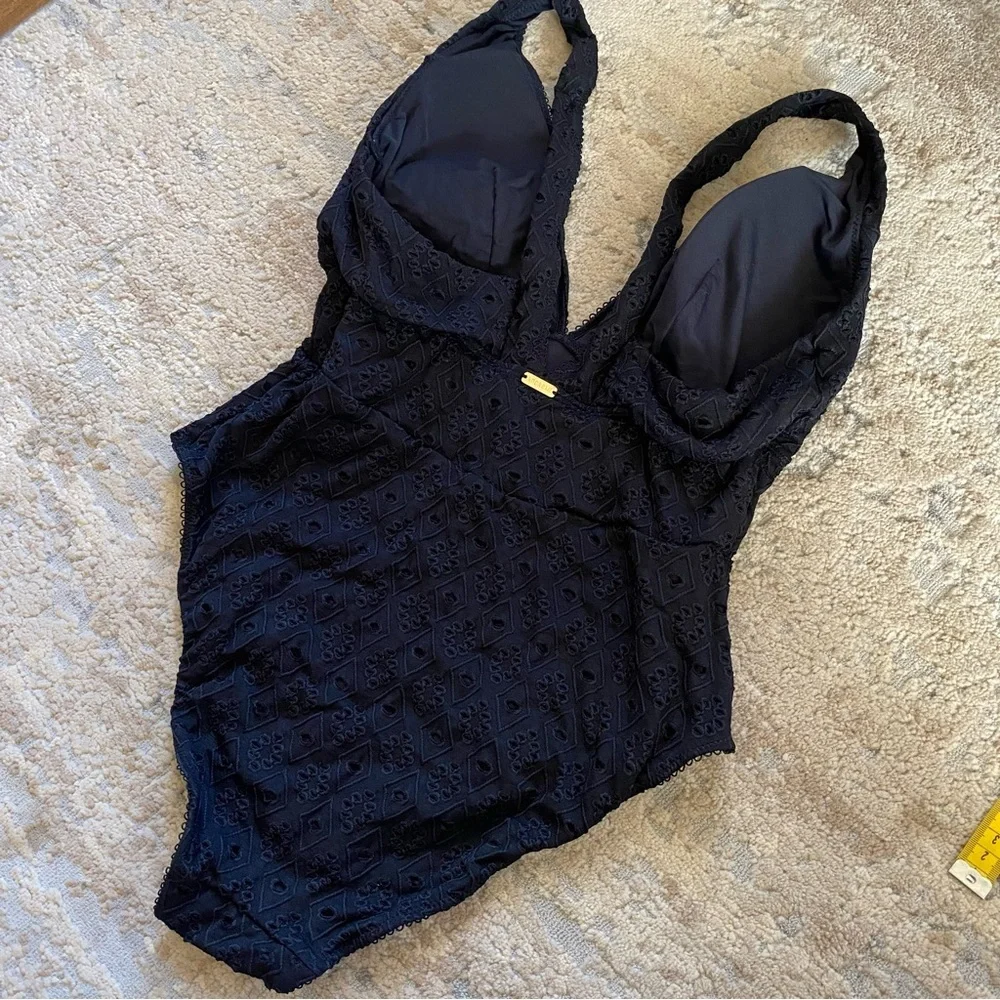 Adore Me Melony Black Eyelet Lace Textured One-Piece Swimsuit Solid Wireless: M